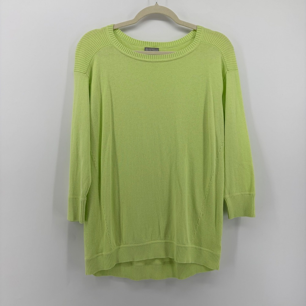 T by Talbots Women's Bright Lime Green Crew Neck Pullover Sweater Size Small